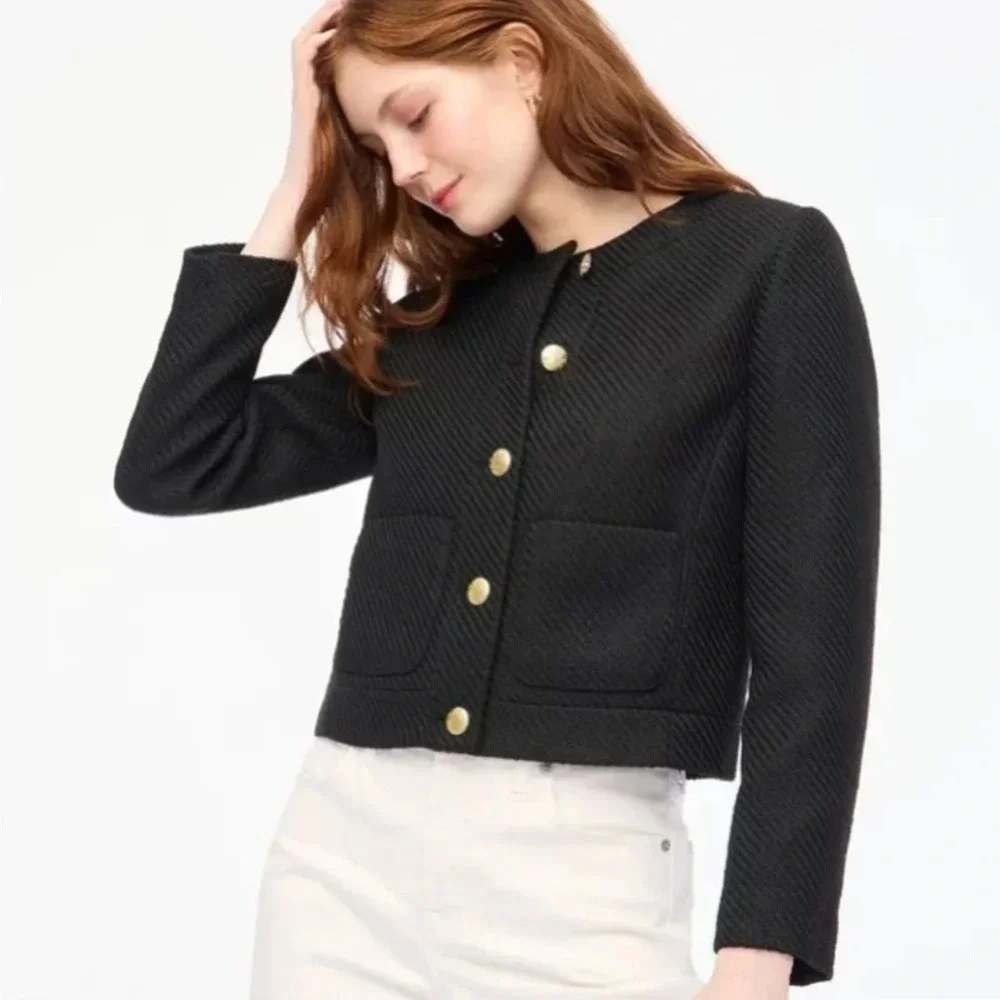 J. Crew Women's Tweed Lady Jacket Size 2 Black Old Money Preppy Office Preppy